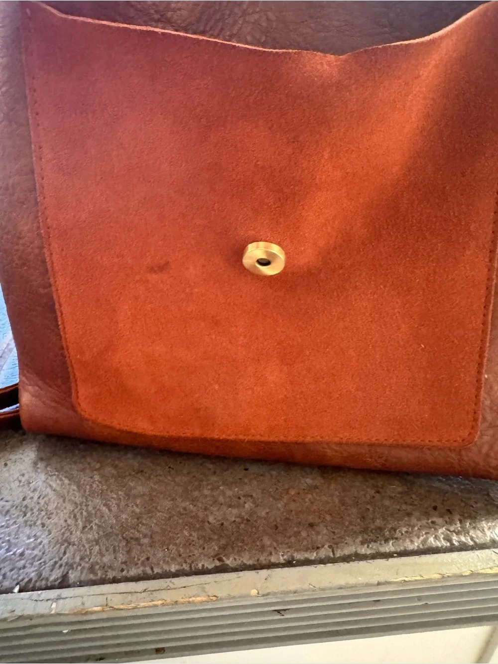 Moda Luxe Rust Suede & Leather Backpack with Gold Clasp